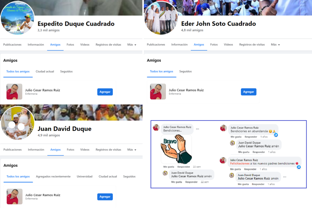 Capturas de pantalla de Facebook que muestran los vínculos entre Ramos y el clan Duque