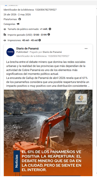 Anuncio de Diario Panamá EL 26 DE ABRIL