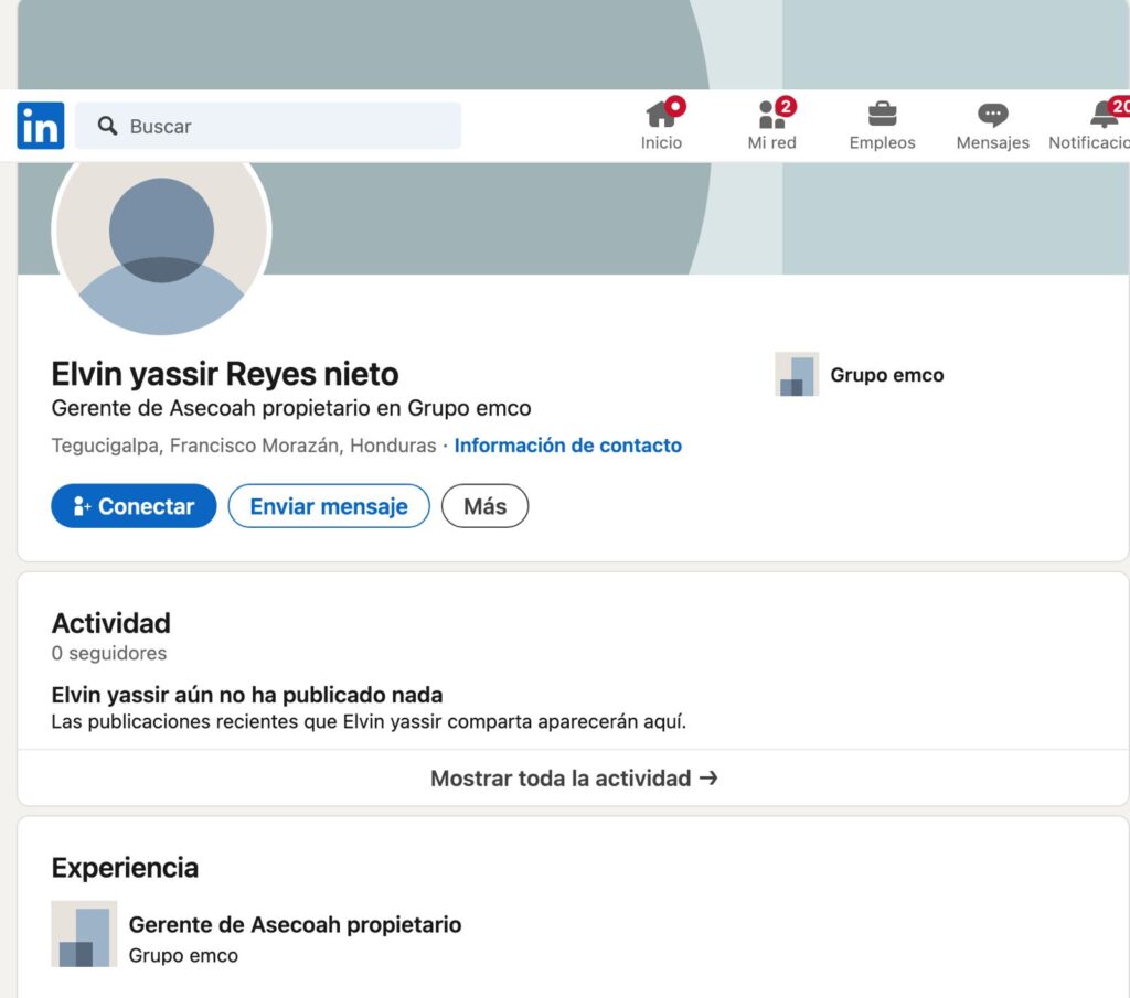 Perfil LinkedIn Elvin Yassir Nieto